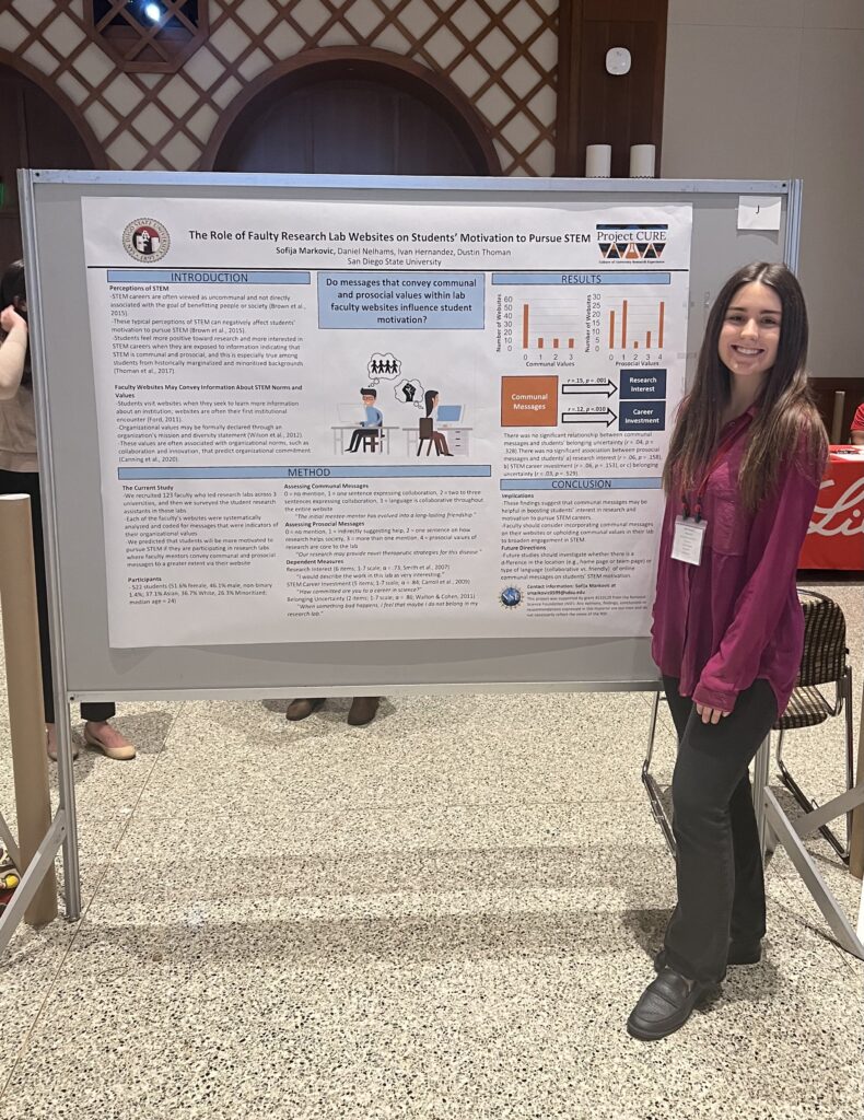 Sofija Markovic and Daniel Nelhams Present “The Role of Faculty Research Lab Websites on Students’ Motivation to Pursue STEM” at the SDSU Student Research Symposium (March 2023)!