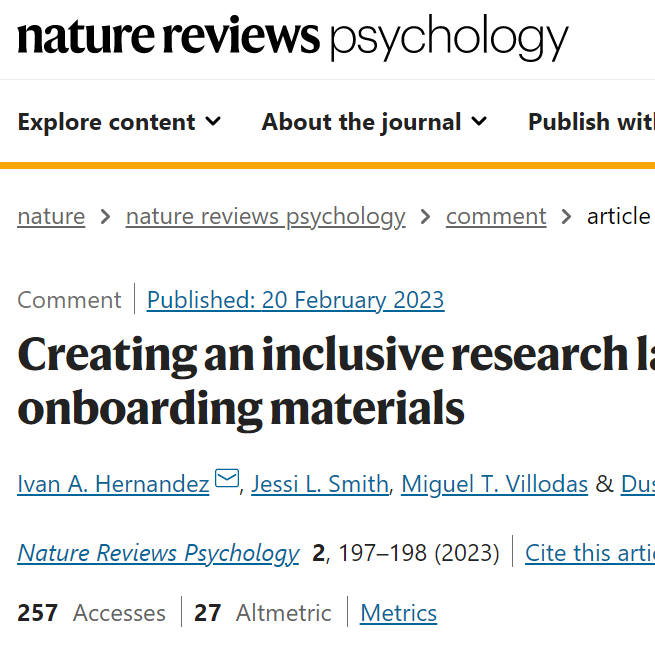 Ivan A. Hernandez publishes a journal article on Natures Review Psychology!